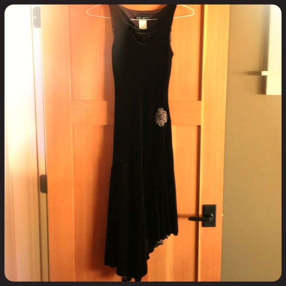 SOLD!!! Brown velvet, asymmetric, cowl neck cocktail dress - Picture 1 of 3