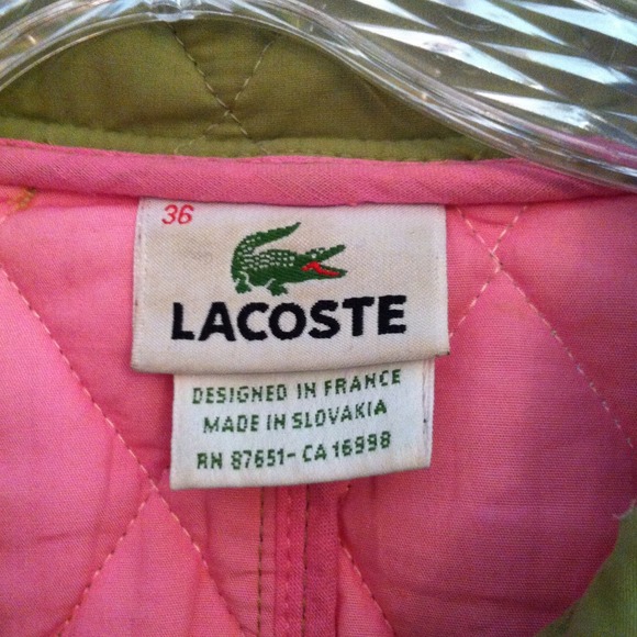 Lacoste Preppy Quilted Green Jacket w/ Pink Lining - Picture 2 of 4