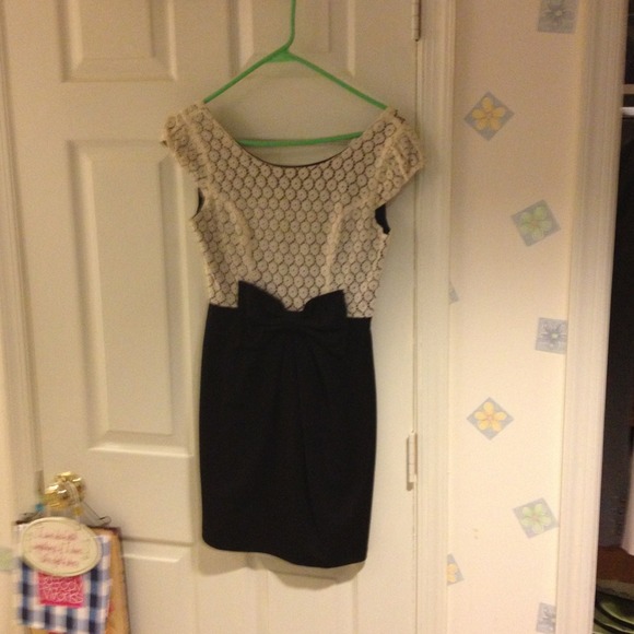 Navy blue and creme lace dress