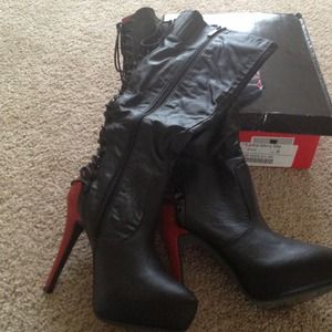 Red and Black tie up Boots