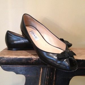 Isaac Black Leather Peep Toe Flats