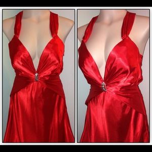 Gorgeous Red Satin Plunge Dress by La Femme