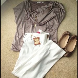 White low rise, wide leg jeans.