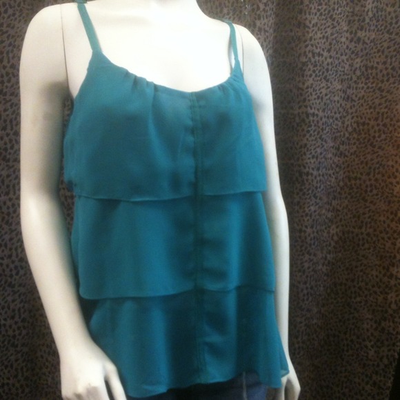 Green sheer ruffled shirt NWT