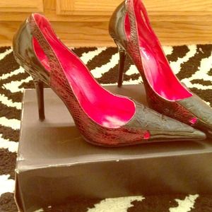 Black & red patent leather heels