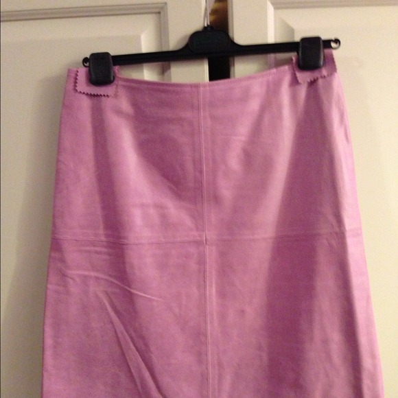 SOLD Knee length pink leather skirt