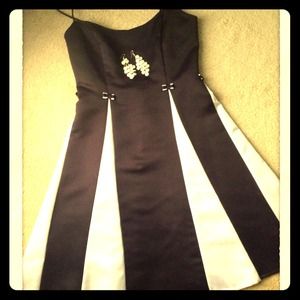 A line black and white cocktail dress