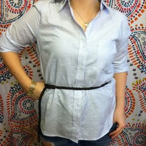 Blue and white striped button w/ belt