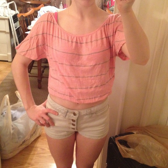 Pink and blue striped crop top