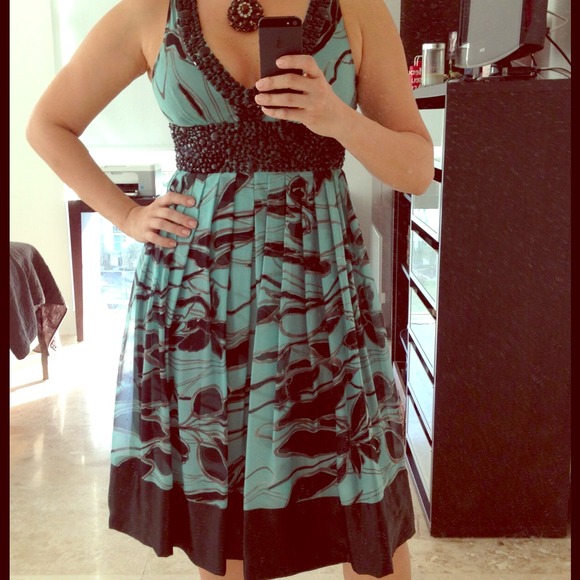 Zara Dresses & Skirts - Zara dress 100% silk green and black rhinestones