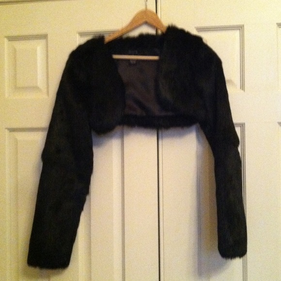 Arden b black rabbit fur shrug