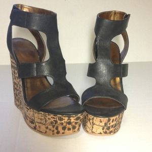 Nine West leopard print cork wedges
