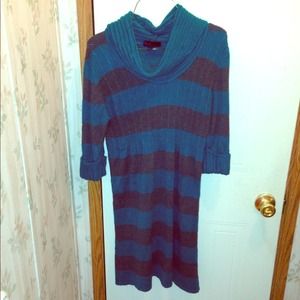 Cute! Teal and Heather Grey striped sweater dress