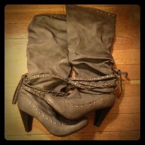 Studded grey slouch boots