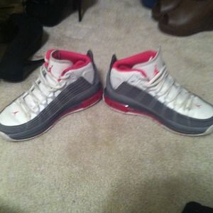 Gray pink white Jordan's