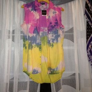 Top Shop tie dye denim sleeveless button up NEW