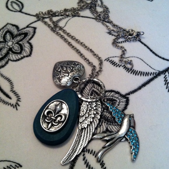 Turquoise fleur de lis charm necklace