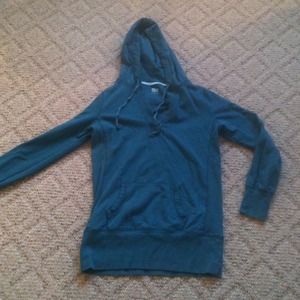 Dark teal v neck pullover hoodie