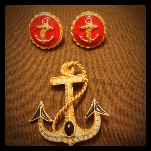 Sailor themed earrings and pin
