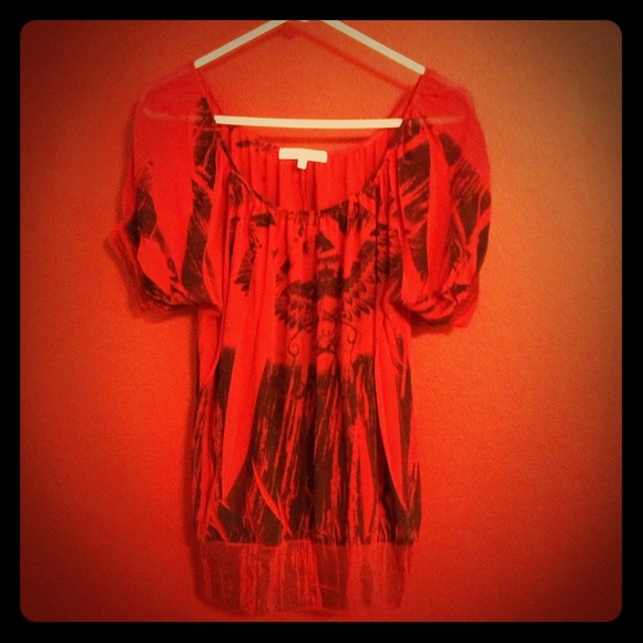 Reserved - shoppinmama Red sheer blouse w/ detail
