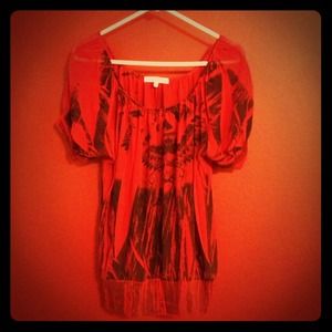 Reserved - shoppinmama Red sheer blouse w/ detail