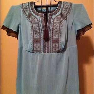 Cute plus size light blue and brown top