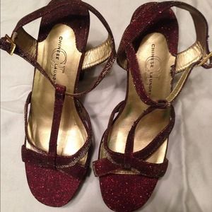 Red shimmer Chinese Laundry platform heels.