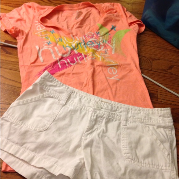 Hurley tshirt and white mossino shorts size 7