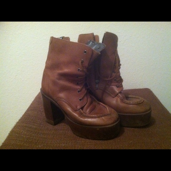 Dark brown leather wedge boots