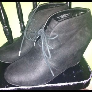 Black Suede Wedge Booties