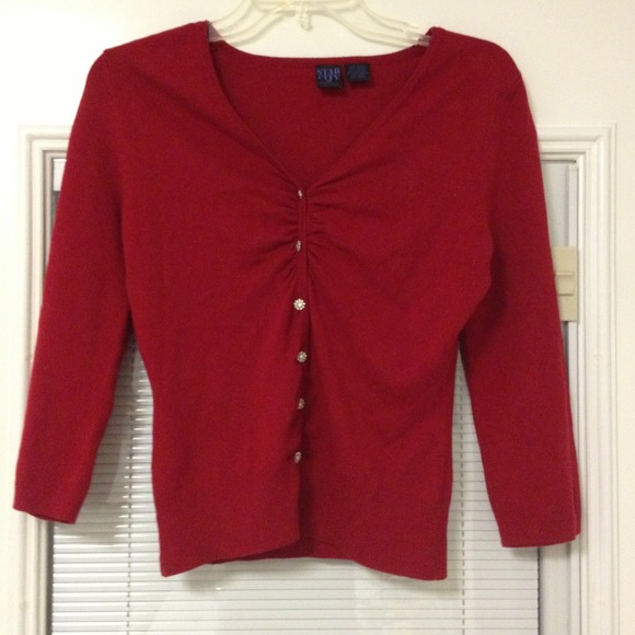 Red Cardigan Sparkle Buttons - Picture 1 of 4