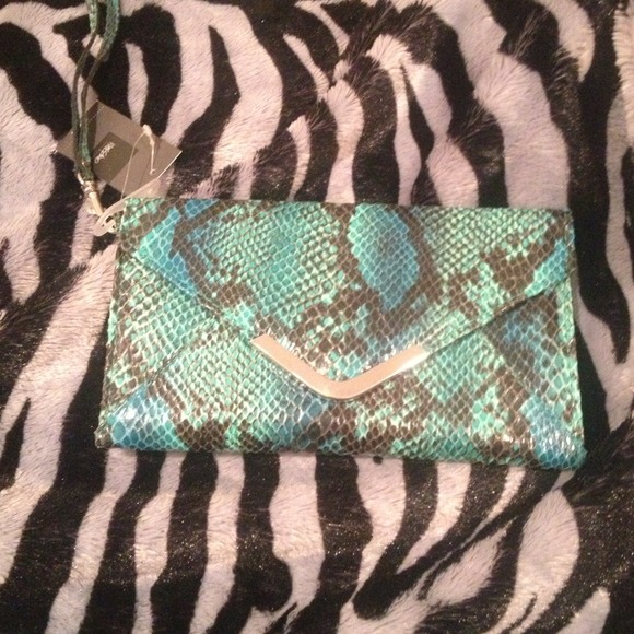 Turquoise & blue snake skin clutch