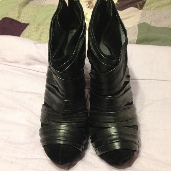 Black booties with 5" heels