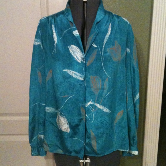 Vintage Teal Print Blouse