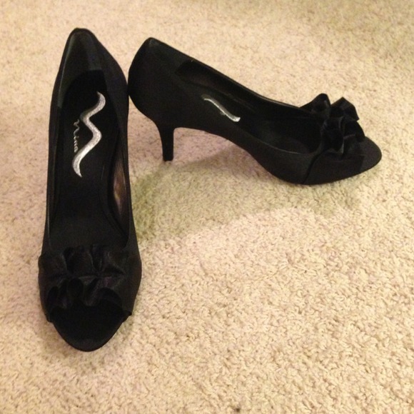 Black satin heels