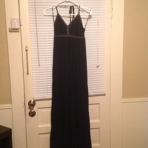 Black maxi dress with gold beading