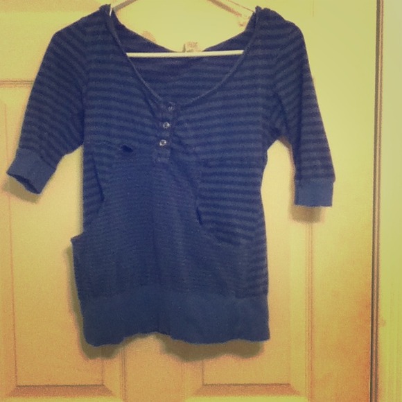 Blue striped top. Hooded