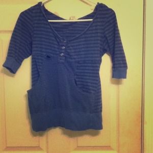 Blue striped top. Hooded