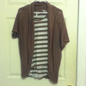 Brown and white laced striped shirt w/ overjacket