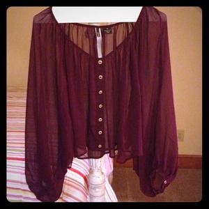 Red sheer cropped shirt