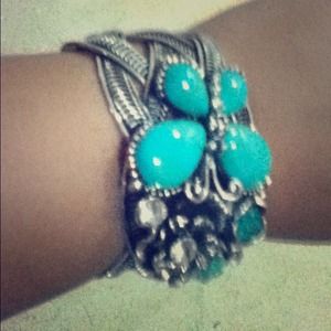 Turquoise butterfly and flower bracelet