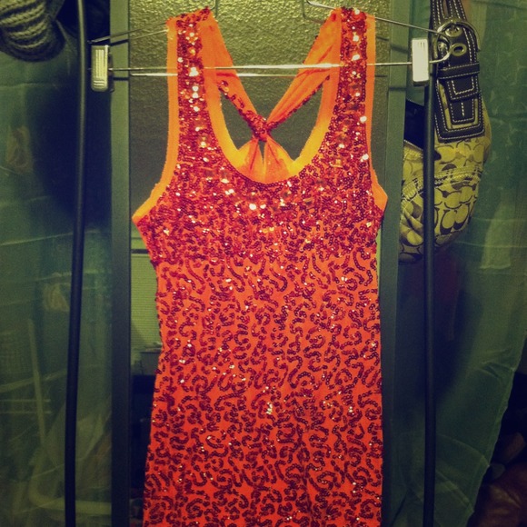 Red sequined tunic tank