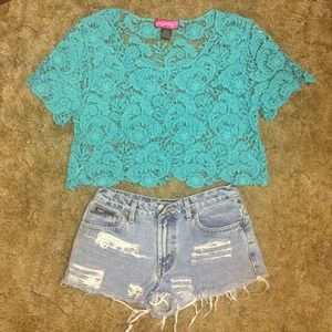 Teal crotchet crop top