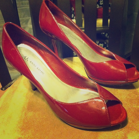 Patent red peeptoe heels