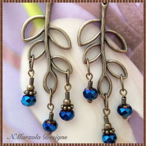 Vintage Tree Branch with Metallic Crystal Earrings