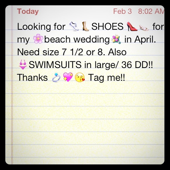 ISO shoes 8/7.5 Swimsuit 36DD for the BEACH! 😁😁 - Picture 1 of 1