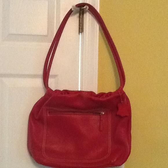Red genuine leather handbag