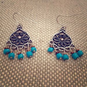 Sky blue and tarnished silver earrings