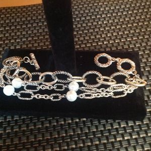 Silver & Faux White Pearl Bracelet