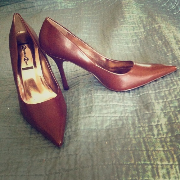 Brown leather high heels